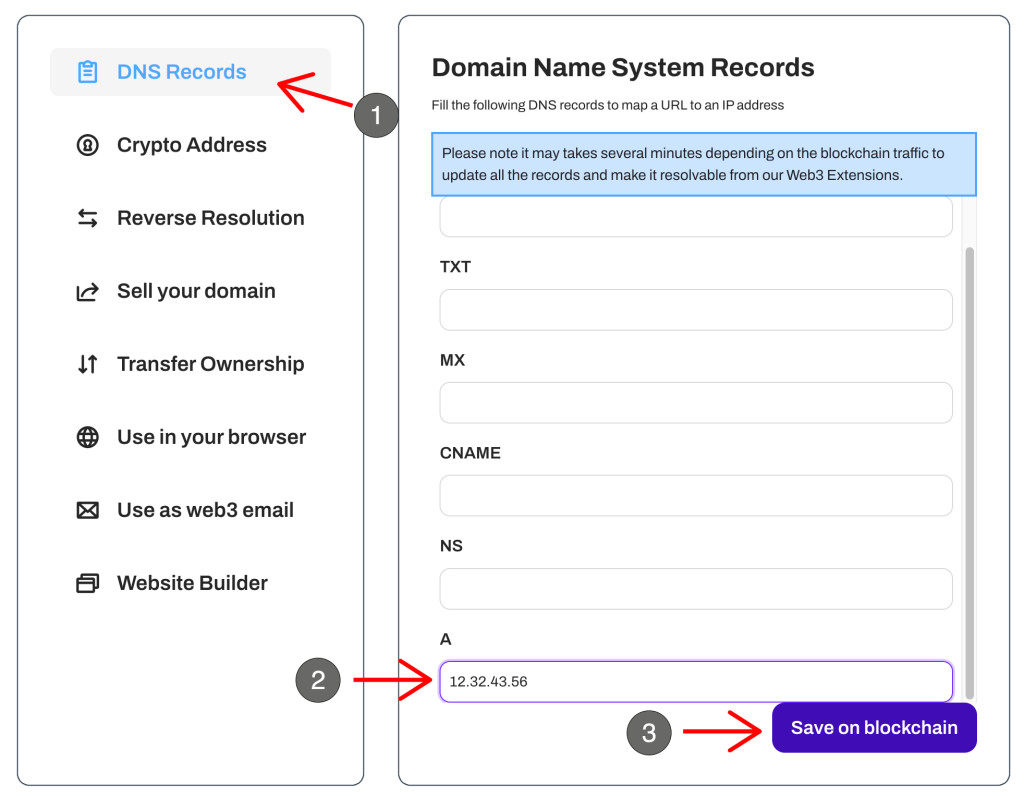 Record A freename Domains