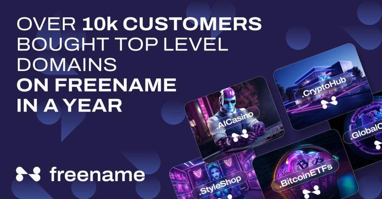 over 10k customers buy top level domains on freename banner